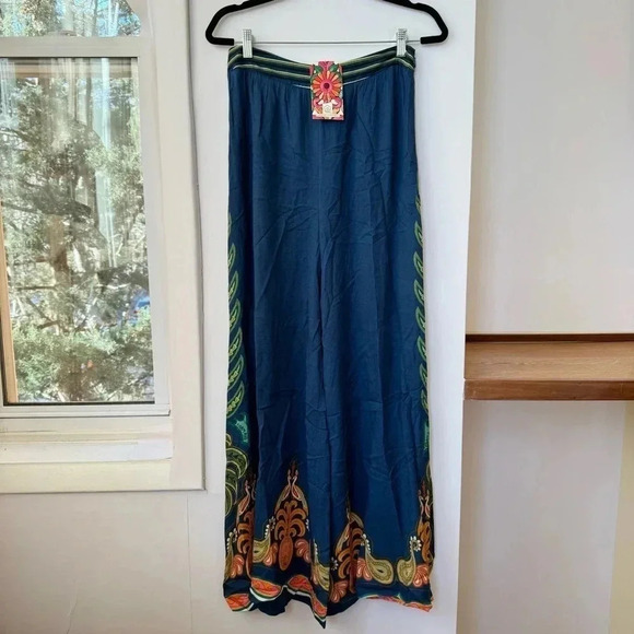 New Farm Rio Anthropologie High Rise Wide Leg Trouser Pants Tropical - Picture 6 of 15